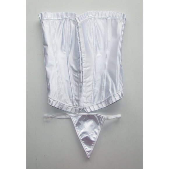 White Satin Ruffled Corset Set - NEW - Picture 2 of 10